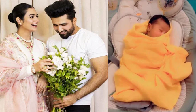 Sarah Khan’s newborn Alyana was photographed lounging in her cradle like a rock star